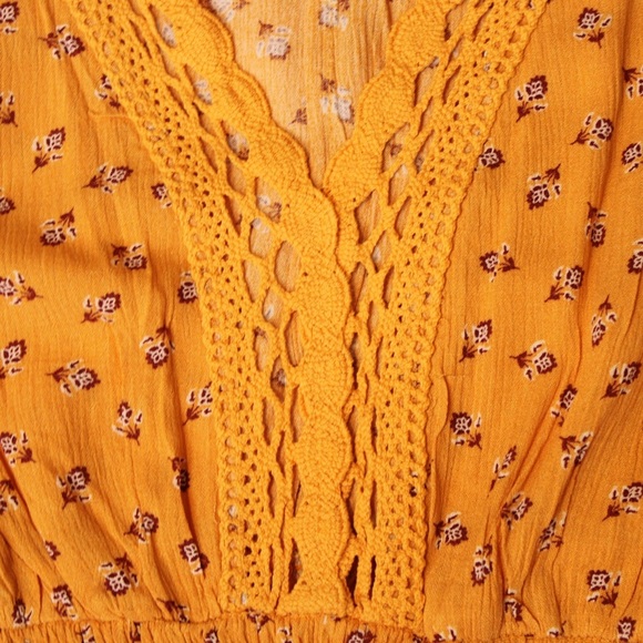 Forever 21 Orange Ditsy Floral Smock Dolman Short Sleeve Blouse Women’s Top Sz M - Picture 11 of 13